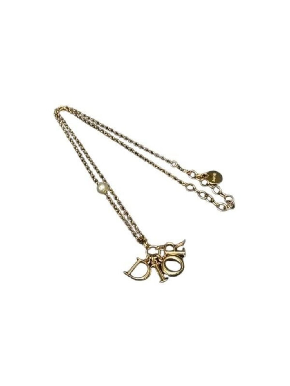 Dior Necklace Swing Logo Gold Metal Faux Pearl
